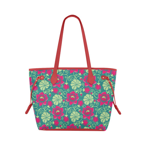 Beautiful Vintage Red Floral Pattern Clover Canvas Tote Bag (Model 1661)