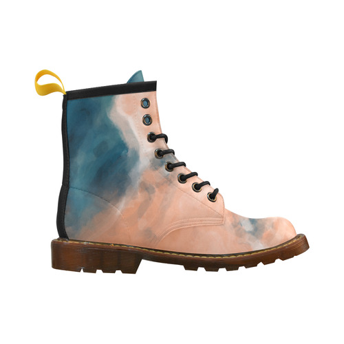 psychedelic splash painting texture abstract background in brown and blue High Grade PU Leather Martin Boots For Men Model 402H