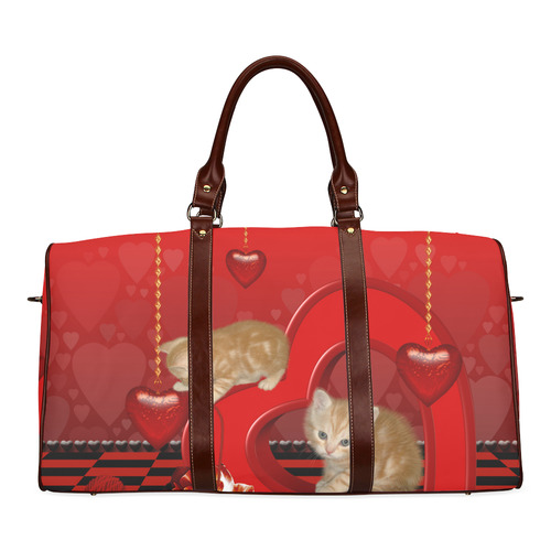 Cute kitten with hearts Waterproof Travel Bag/Small (Model 1639)