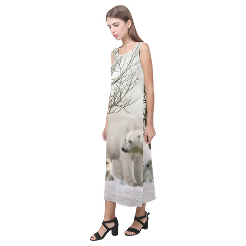 Awesome polar bear Phaedra Sleeveless Open Fork Long Dress (Model D08)