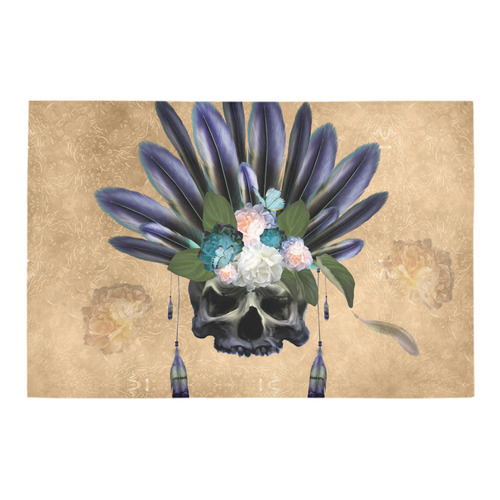 Cool skull with feathers and flowers Azalea Doormat 24" x 16" (Sponge Material)