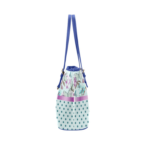 Watercolor Flowers Butterflies Polka Dots Ribbon T Leather Tote Bag/Small (Model 1651)