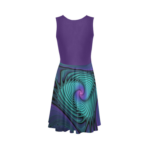 Purple meets Turquoise modern abstract Fractal Art Sleeveless Ice Skater Dress (D19)