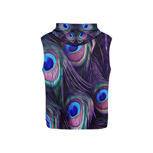 Peacock Feather All Over Print Sleeveless Hoodie for Kid (Model H15)