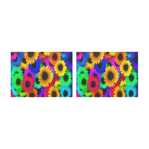 Neon Rainbow Pop Sunflowers Placemat 14’’ x 19’’ (Set of 2)