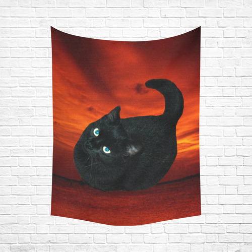 Cat and Red Sky Cotton Linen Wall Tapestry 60"x 80"