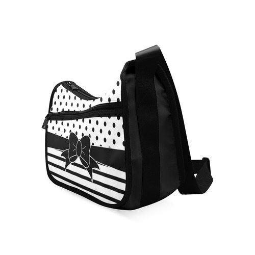 Polka Dots Stripes black white Comic Ribbon black Crossbody Bags (Model 1616)