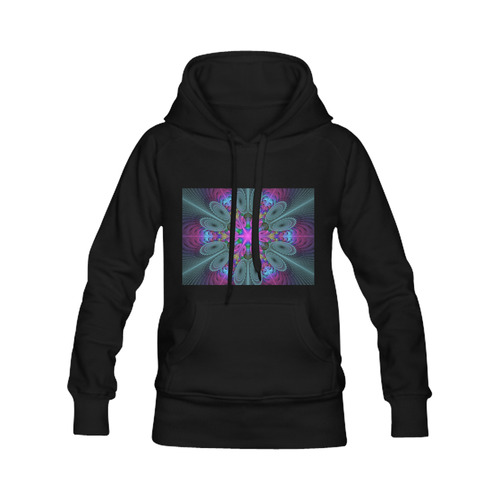 Mandala From Center Colorful Fractal Art With Pink Women's Classic Hoodies (Model H07)