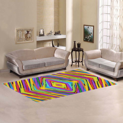 psychedelic geometric graffiti square pattern abstract in blue purple pink yellow green Area Rug 7'x3'3''
