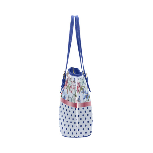 Watercolor Flowers Butterflies Polka Dots Ribbon B Leather Tote Bag/Small (Model 1651)