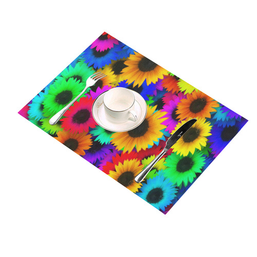 Neon Rainbow Pop Sunflowers Placemat 14’’ x 19’’ (Four Pieces)