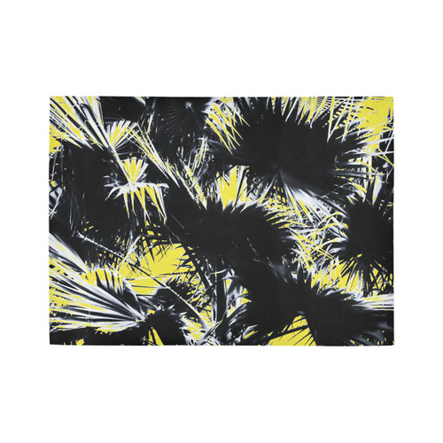 black and white palm leaves with yellow background Area Rug7'x5'