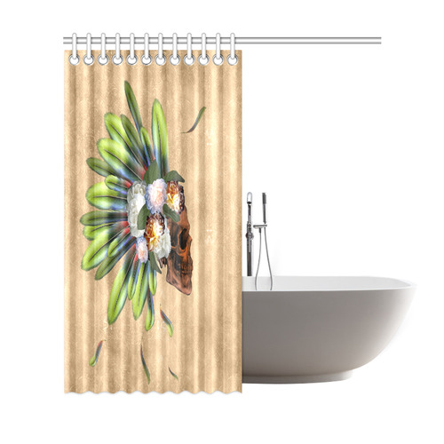 Amazing skull with feathers and flowers Shower Curtain 69"x72"