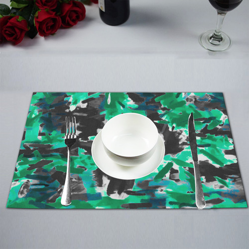 psychedelic vintage camouflage painting texture abstract in green and black Placemat 12’’ x 18’’ (Set of 4)