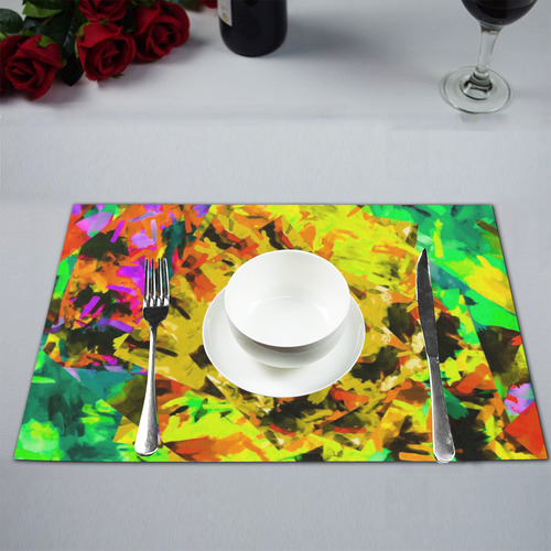 camouflage splash painting abstract in yellow green brown red orange Placemat 12’’ x 18’’ (Four Pieces)