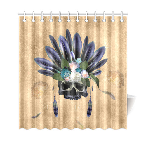 Cool skull with feathers and flowers Shower Curtain 69"x72"