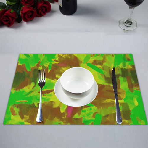 camouflage painting texture abstract background in green yellow brown Placemat 14’’ x 19’’ (Set of 2)