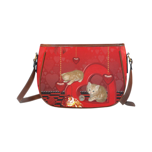 Cute kitten with hearts Saddle Bag/Large (Model 1649)