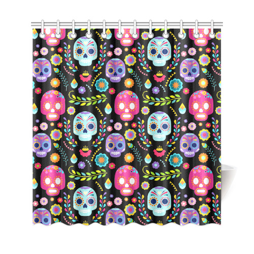 Day of the Dead Sugar Skull Floral Pattern Shower Curtain 69"x72"