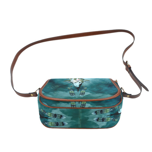 The billy goat with feathers and flowers Saddle Bag/Small (Model 1649) Full Customization