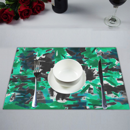 psychedelic vintage camouflage painting texture abstract in green and black Placemat 14’’ x 19’’ (Set of 2)