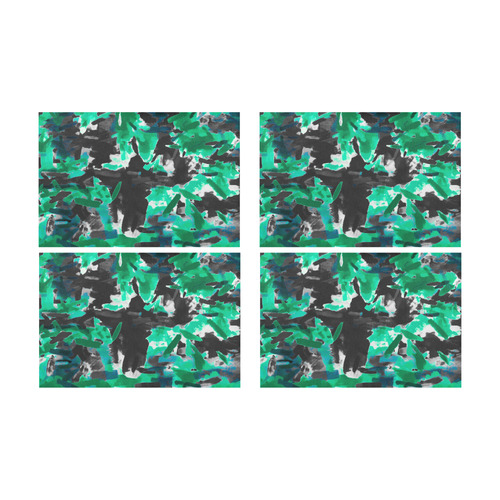 psychedelic vintage camouflage painting texture abstract in green and black Placemat 12’’ x 18’’ (Set of 4)