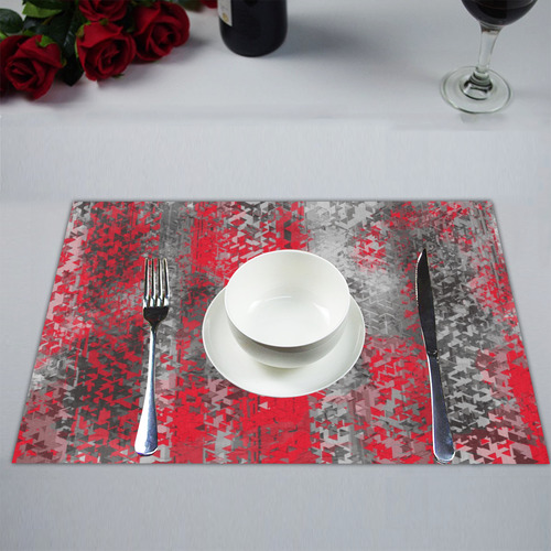 psychedelic geometric polygon shape pattern abstract in black and red Placemat 14’’ x 19’’ (Set of 6)