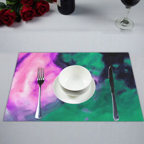 psychedelic splash painting texture abstract background in green and pink Placemat 14’’ x 19’’ (Four Pieces)