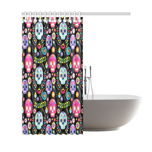 Day of the Dead Sugar Skull Floral Pattern Shower Curtain 69"x72"