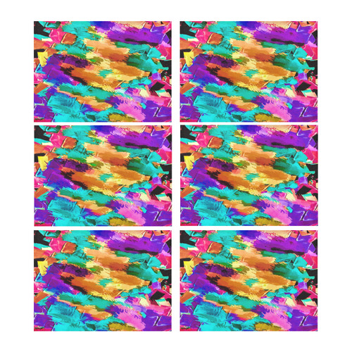 psychedelic splash painting texture abstract background in pink green purple yellow brown Placemat 14’’ x 19’’ (Six Pieces)