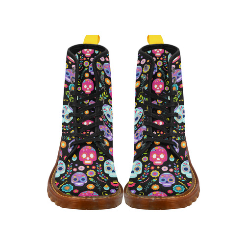Day of the Dead Sugar Skull Floral Pattern Martin Boots For Women Model 1203H