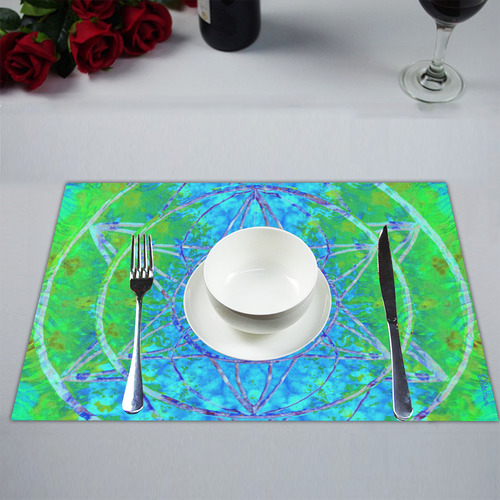 protection in nature colors-teal, blue and green Placemat 14’’ x 19’’ (Four Pieces)