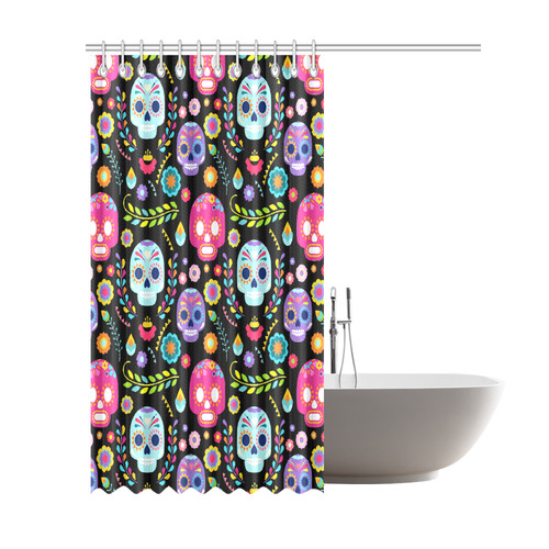 Day of the Dead Sugar Skull Floral Pattern Shower Curtain 69"x84"