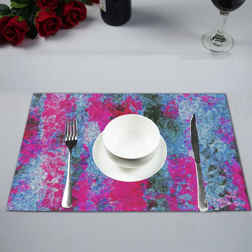 vintage psychedelic painting texture abstract in pink and blue with noise and grain Placemat 12’’ x 18’’ (Six Pieces)