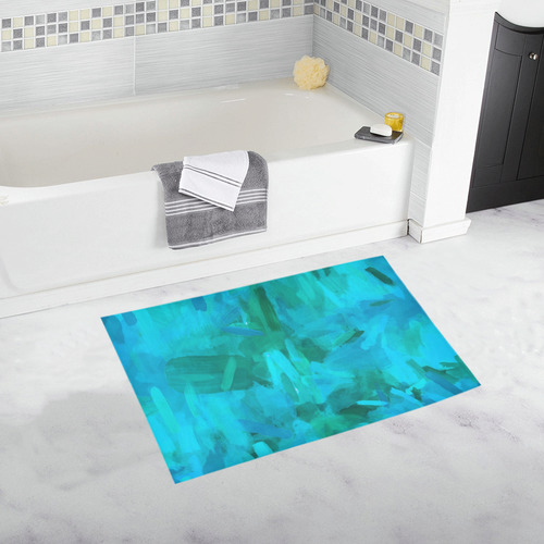 splash painting abstract texture in blue and green Bath Rug 20''x 32''