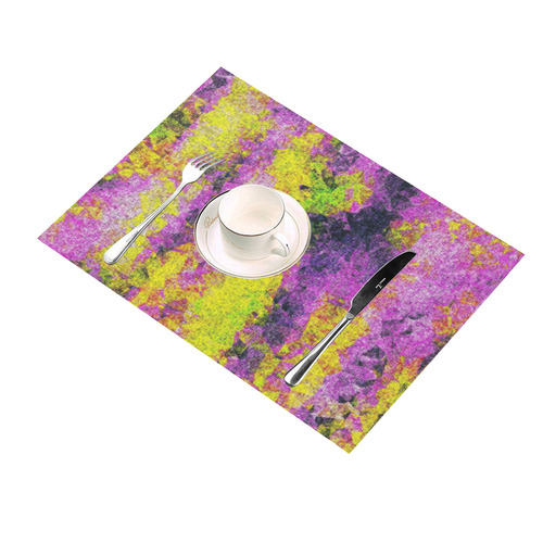 vintage psychedelic painting texture abstract in pink and yellow with noise and grain Placemat 14’’ x 19’’ (Set of 6)