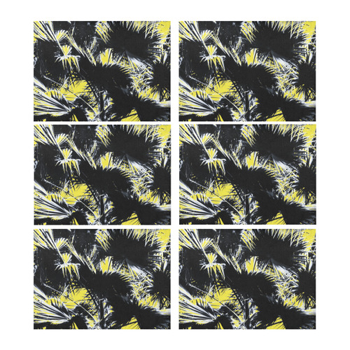 black and white palm leaves with yellow background Placemat 14’’ x 19’’ (Six Pieces)