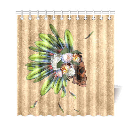 Amazing skull with feathers and flowers Shower Curtain 69"x72"