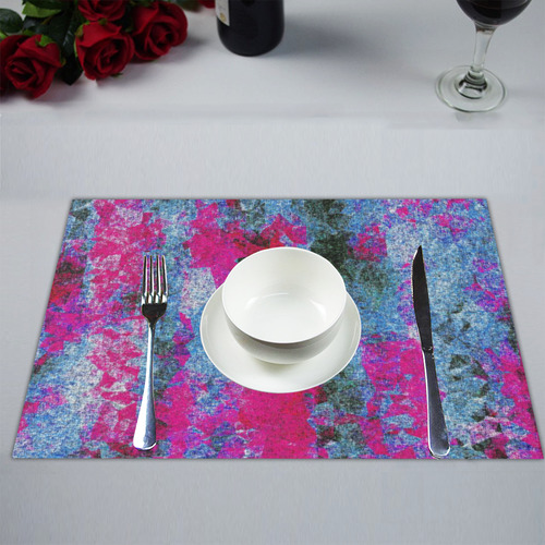vintage psychedelic painting texture abstract in pink and blue with noise and grain Placemat 14’’ x 19’’ (Four Pieces)