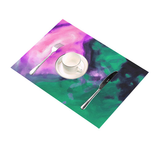 psychedelic splash painting texture abstract background in green and pink Placemat 14’’ x 19’’ (Four Pieces)