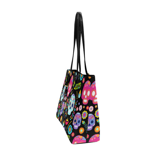 Sugar Skull Day of the Dead Floral Pattern Euramerican Tote Bag/Large (Model 1656)