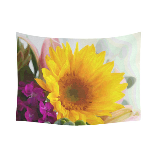 Floral Watercolor With Yellow Daisy Cotton Linen Wall Tapestry 80"x 60"