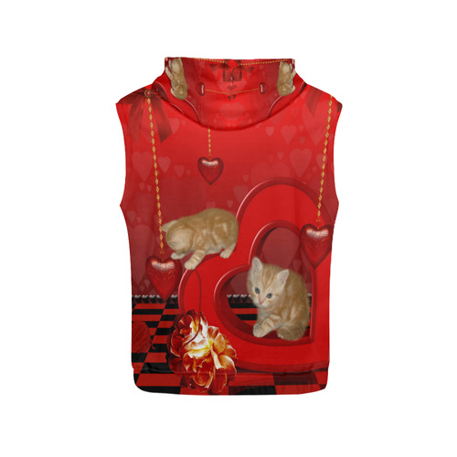 Cute kitten with hearts All Over Print Sleeveless Hoodie for Men (Model H15)