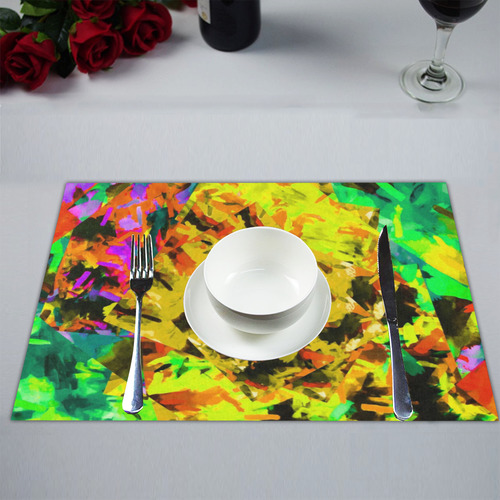 camouflage splash painting abstract in yellow green brown red orange Placemat 14’’ x 19’’ (Two Pieces)