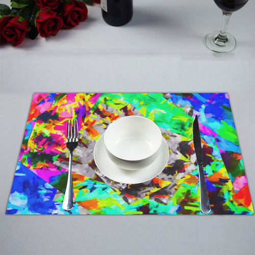 camouflage psychedelic splash painting abstract in blue green orange pink brown Placemat 14’’ x 19’’ (Set of 2)