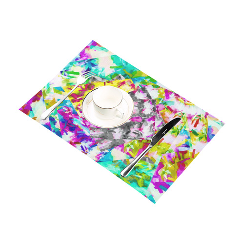 camouflage psychedelic splash painting abstract in pink blue yellow green purple Placemat 12’’ x 18’’ (Four Pieces)
