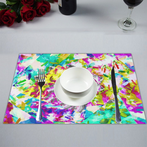 camouflage psychedelic splash painting abstract in pink blue yellow green purple Placemat 14’’ x 19’’ (Set of 2)