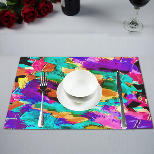 psychedelic splash painting texture abstract background in pink green purple yellow brown Placemat 12’’ x 18’’ (Two Pieces)