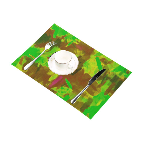 camouflage painting texture abstract background in green yellow brown Placemat 12’’ x 18’’ (Four Pieces)