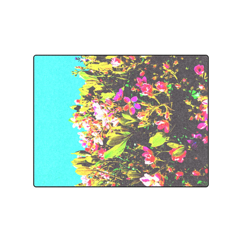 pink flowers with green leaves and blue background Blanket 50"x60"